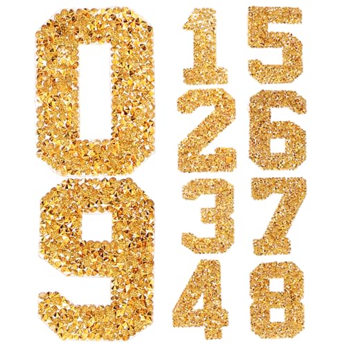 GALPADA 1 Satz Zahlen Patches mit Strass für Kleidung DIY Bügel Patches für Kreative Dekoration Goldene Zahlen von GALPADA