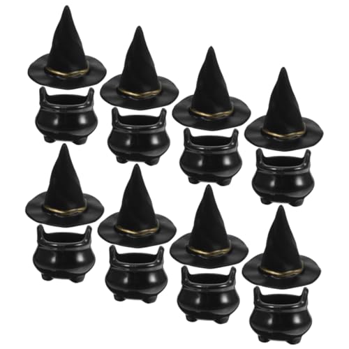 GALPADA 10 Sätze Teiliges Miniatur Halloween Hexenhut und Kessel Dekorationen für DIY Mikrolandschaften Partyzubehör Schwarz Niedlich für Tisch und Schrankdeko von GALPADA