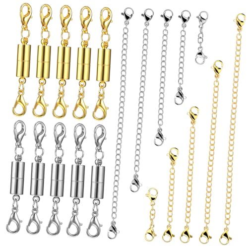 GALPADA 10 Stück Teiliges Schmuckkettenerweiterungs mit Magnetischen Karabinerverschlüssen Silber und Goldfarbene Kettenverlängerungen für DIY Halsketten Armbänder und Fußketten Einfache von GALPADA