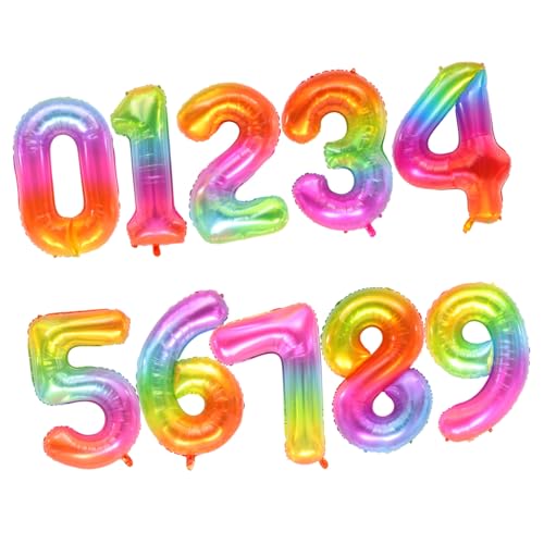 GALPADA 10 Stück Teiliges Zahlenballon in Leuchtenden Jelly Farben Langlebige Folienballons für Geburtstag Party Dekoration und Fotoshooting Leicht Bruchsicher Vielseitig Einsetzbar von GALPADA
