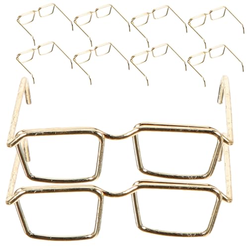 GALPADA 10 Teiliges Puppenbrillen ohne Gläser Miniatur Metallrahmen Goldfarbene Eckige Brillen für Puppen Dekorative Puppen Kostüm Accessoires Einfach Anzuziehen Langlebig und von GALPADA