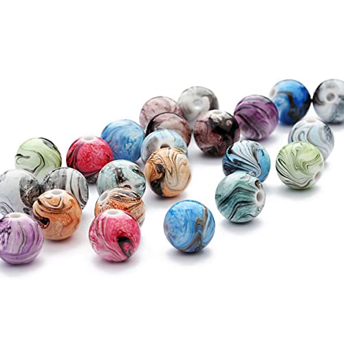 GALPADA 100 Stück DIY Rundlose Resin Perlen Bunte Tintenmalerei Spacer Perlen für Schmuckherstellung Armbänder und Zubehör für Kreative Bastelprojekte von GALPADA