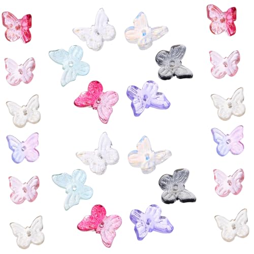 GALPADA 100 Stück Glasperlen Schmetterling Bunte Charms für DIY Armbänder Halsketten Schmuckherstellung Leicht und Vielseitig für Mädchen Schmuck Zubehör von GALPADA