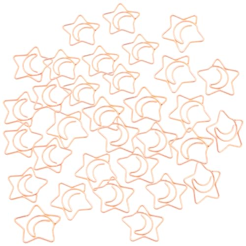GALPADA 100 Stück Kreative Metall Büroklammern im Stern und Monddesign Praktische Bastelklammern für Fotos und Briefe Roségold Vielseitig Einsetzbar von GALPADA