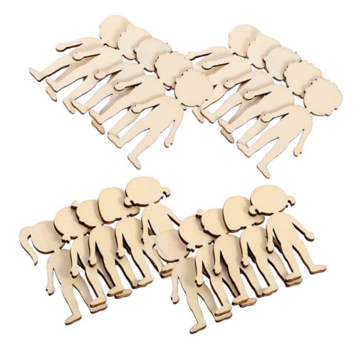 GALPADA 100 Stück Naturbelassene Holzfiguren Jungen und Mädchen Bastelset für Kindergarten Kreative DIY Holzformen zum Bemalen und Gestalten Holzfiguren Ausschneidefiguren Holzdekoration von GALPADA