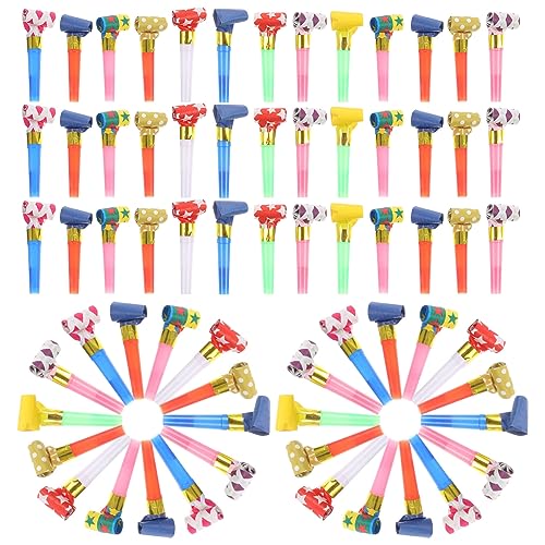 GALPADA 100 Stück Party Tröten Lustige Bläser und Geräuschemacher für Geburtstagsfeiern Cartoon Papierpfeifen für Feste und Feiern Hochwertige Bunte Party Accessoires von GALPADA