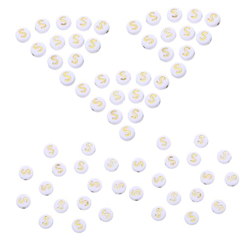 GALPADA 100 Stück Weiße Flache Runde Buchstabenperlen mit Goldschrift Acryl Alphabet Spacer Perlen für Armband Schmuckherstellung DIY Schlüsselanhänger Halsketten von GALPADA