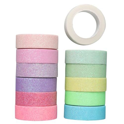 GALPADA 12 Rollen Bunte Washi Klebebänder Breit Glitzernde DIY Dekorationsbänder für Scrapbooking Haftpapier für Büro und Bastelbedarf Vielseitig Einsetzbar Glatten Oberflächen von GALPADA