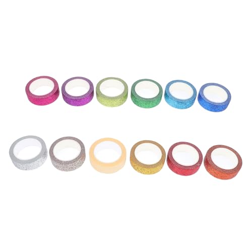GALPADA 12 Rollen Regenbogen Washi Tape Glitter Klebeband Farbiges Bastelband für DIY Scrapbooking Planer und Geschenkdekoration Selbstklebend Vielseitig Einsetzbar Kreative Handarbeit von GALPADA
