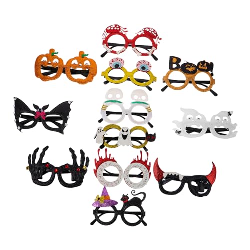 GALPADA 12 Stück Halloween Partybrillen Glitzer Kunststoffrahmen Lustige Verkleidungsbrillen Kürbis Geist Totenkopf Motiv für Erwachsene Spuk Deko Foto Requisiten von GALPADA