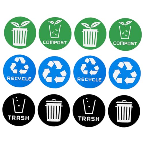 GALPADA 12 Stück Selbstklebende Recycling Aufkleber für Mülltonnen Robuste Etiketten zur Abfalltrennung und Kennzeichnung für Zuhause Büro und Plätze von GALPADA