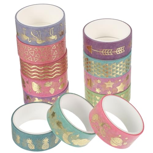 GALPADA 12 Stück Teiliges Dekoratives Washi Paper Tape pro Vielseitiges DIY Scrapbooking Klebeband Goldfolierte Muster für Tagebuch Geschenkverpackung Bastelprojekte und Partydekorationen von GALPADA