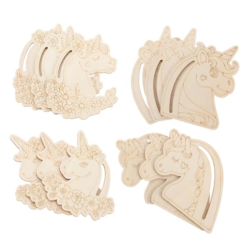 GALPADA 12 Stück Teiliges Holzausschnitte Einhorn DIY Holzscheiben Basteln Stabile Holzplatten Unbemalte Holzfiguren zum Bemalen und Dekorieren Geschenkidee für Kreative Bastler Aller von GALPADA