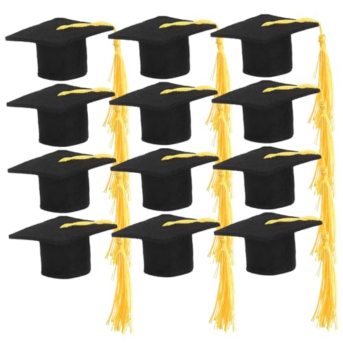 GALPADA 12 Stück Teiliges Mini Abschlusskappen mit Gelben Quasten Abschluss Cupcake Topper für Graduation Party Vielseitige Tortendeko und Tischdekoration für Schulabschluss von GALPADA