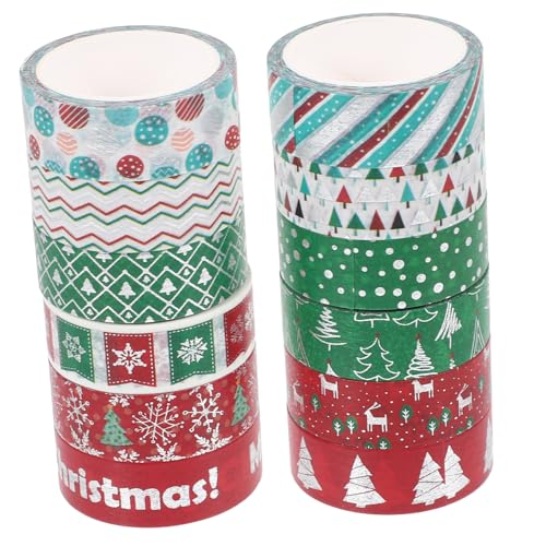 GALPADA 12 Stück Teiliges Weihnachts Washi Tape Goldfolienverziert Farblich Assortiert Dekoratives Klebeband für Scrapbooking Journale Geschenkverpackung und DIY Bastelprojekte von GALPADA