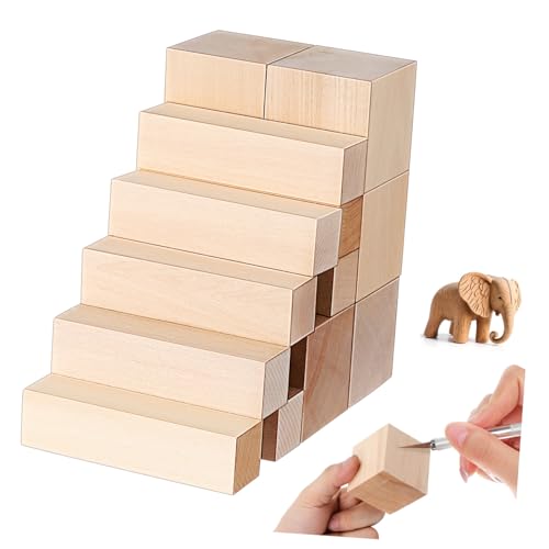 GALPADA 13 Stück Teiliges Basswood Schnitzholz Unbehandelte Whittling Blöcke aus Vielseitige für Holzschnitzerei DIY Kunstprojekte Feine Maserung Leicht zu Bearbeiten für Anfänger und von GALPADA