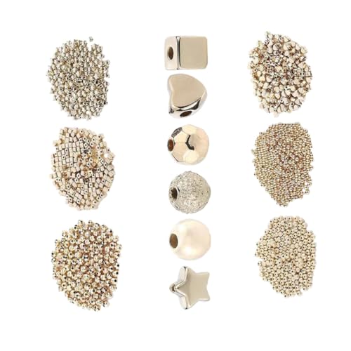 GALPADA 1300 Stück Teiliges Spacer Perlen Gold Runde Quadratische Herz und Sternformen Schmuckherstellung Zubehör für DIY Armbänder Halsketten und Bastelperlen Projekte von GALPADA
