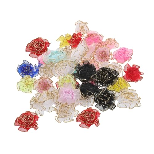 GALPADA 150 Stück Künstliche Blumen Köpfe Goldgerandete Mesh Knopfnelken für Kleidung Haar Accessoires Leicht zu Nähen Vielseitig für DIY Dekoration Hochzeiten Partys Bastelblumen von GALPADA