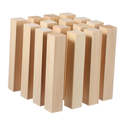 GALPADA 16 Stück Teiliges Quadratische Lindenholzstäbe Glatte Holzstreifen für Basteln und Schnitzen Naturbelassene Holzklötzchen mit Klarer Maserung für DIY Holzprojekte von GALPADA