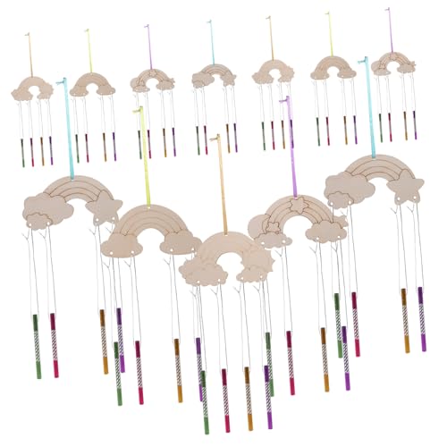GALPADA 1Satz DIY Windspiel Set für Teile Holzdekoration mit Regenbogen Bändern und Stiften Bastelset für Garten und Feste zum Gestalten und Verschenken von GALPADA