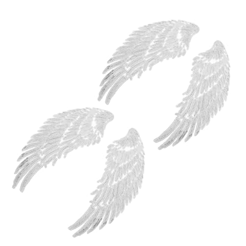GALPADA 2 Paare Glitzernde Flügel Pailletten Aufnäher Bügelbild Applikation für DIY Kleidung Silber zum Dekorieren und Reparieren von Textilien von GALPADA