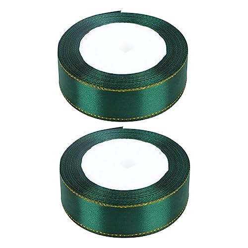 GALPADA 2 Rollen Geschenkband Dunkelgrün mit Goldrand Schmale Satinbänder für Geschenkverpackung DIY Dekoration Zierschleifen Hochzeits und Partybedarf von GALPADA