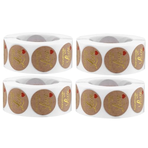 GALPADA 2 Rollen Kraftpapier Aufkleber mit Goldprägung Selbstklebende Backetiketten für Geschenkverpackung mit Dankeschön Herzmotiv Vielseitig für Bäckerei Party und Dekoration von GALPADA