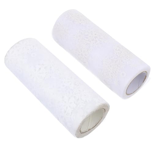 GALPADA 2 Rollen Weißes Glitzer Schneeflocken Tüllband Weihnachtsdeko Party Tischläufer Hochzeit Geschenkverpackung DIY Basteln von GALPADA