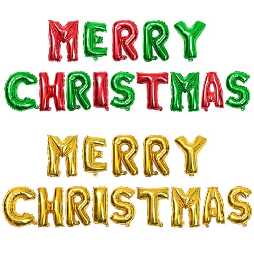 GALPADA 2 Sätze Weihnachtsbuchstaben Folienballons Aluminium Partydeko Gold Rot Grün für Festliche Veranstaltung Wohnzimmer Schlafzimmer Küchendekoration von GALPADA