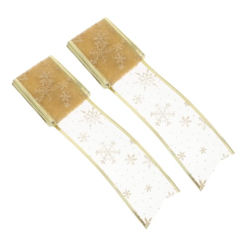 GALPADA 2 Stück Goldenes Weihnachtsdekorationsband Teiliges mit Funkelnden Schneeflocken Dekoratives Geschenkband für Geschenkverpackung Partydeko und Festliche Bastelarbeiten von GALPADA
