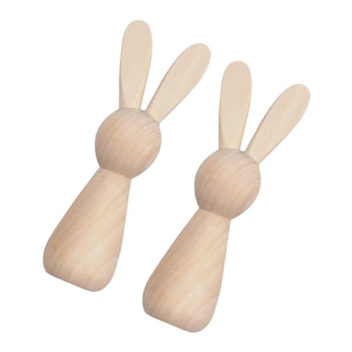 GALPADA 2 Stück Hasenschmuck aus Holz kleiner Hase Ohren Mini unvollendete Figur Hasenfigur Hasen Dekorationen DIY-Graffiti-Stöpselpuppen leeres Holzhandwerk Holzhasen DIY Holzpflockpuppen von GALPADA