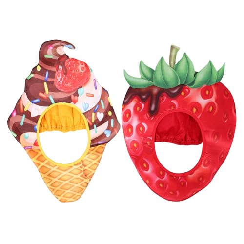 GALPADA 2 Stück Plüsch Erdbeer Eiscreme-hut Lustige Obst-kostümaccessoires Witzige Fruchtmütze für Erwachsene Geeignet für Halloween Party Karneval Fotorequisiten und Cosplay von GALPADA