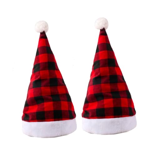 GALPADA 2 Stück Rote und Schwarze Karomuster Weihnachtsmütze für Erwachsene Leichtes Strapazierfähiges Material Festliche Party Dekoration Teiliges für Weihnachtsfeiern und Foto von GALPADA