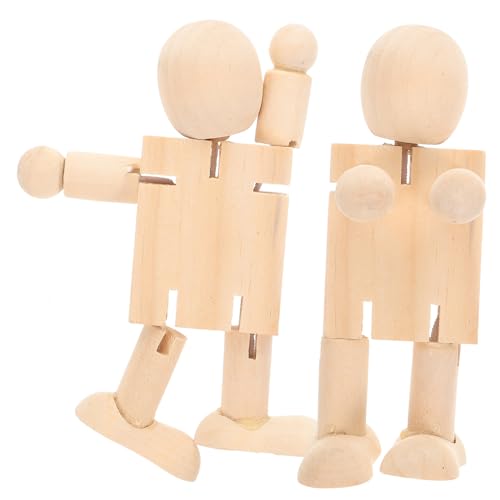 GALPADA 2 Stück Teiliges DIY Holzpuppen Handbemalt Gelenkige Holzfiguren Bastelset Desktop Dekoration Kreative Holzspielzeuge von GALPADA