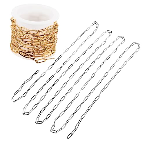 GALPADA 2 Stück Teiliges Oval Ketten in Gold und Stahlfarben Langlebige Paperclip Schmuckketten für DIY Schmuckherstellung Geeignet für Halsketten und Armbänder von GALPADA