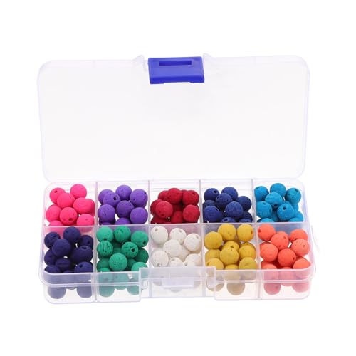 GALPADA 200 Stück Bunte Vulkanstein Perlen Fach Aufbewahrungsbox Langlebige DIY Schmuckperlen mit Loch zum Auffädeln für Armbänder Halsketten Basteln von GALPADA