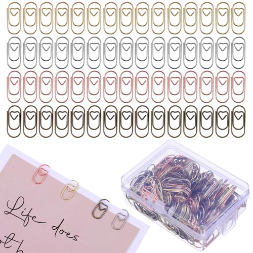 GALPADA 200Stücke Mini Herzpapierklammern Süße Büroklammern Farben Gold Silber Gunmetal Roségold für Schule Büro und Kreative Projekte Langlebig von GALPADA