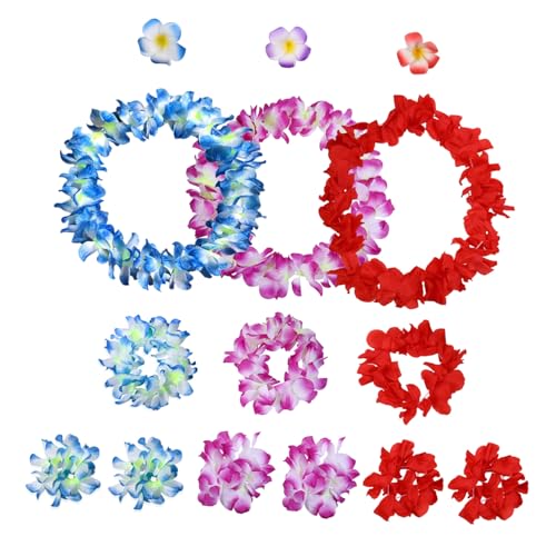 GALPADA 3 Sätze Hawaiianische Leis Blumengirlande mit Plumeria Haarklammer Tropisches Party accessoire für Strandfest Sommer luau Karneval und Damen Haar dekoration von GALPADA