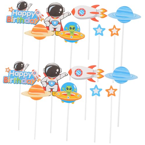 GALPADA 3 Sätze Weltraum Geburtstag Kuchen Dekoration Astronaut Cupcake Topper für Kindergeburtstag Bunte Tortendeko Geeignet für Torten und Muffins von GALPADA