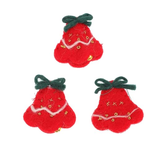 GALPADA 3 Stück Teiliges Glocken Applikation aus Wollfilz Weihnachtsbaum Dekoration DIY Weihnachtsdeko in Dunkelrot Weihnachtliche Stoffaufnäher für Baum und Festgestaltung von GALPADA