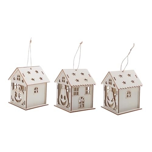 GALPADA 3 Stück Teiliges Halloween DIY Holzhaus Set zum Bemalen Unbehandelte Kürbis-haus Anhänger aus Holz für Kreative Halloween Deko zum Aufhängen im Wohnzimmer von GALPADA