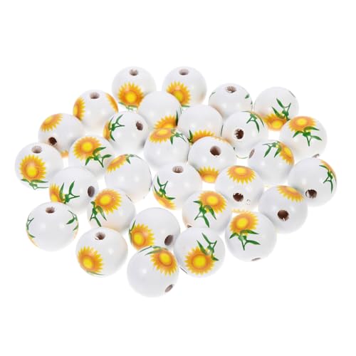 GALPADA 30 Stück Teiliges Blumen Holzperlen Bunte DIY Perlen mit Sonnenblumenmuster für Schmuckherstellung und Bastelprojekte Lose Holzperlen für Armbänder Halsketten und Dekorationen von GALPADA