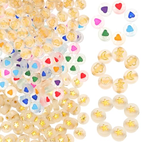 GALPADA 300 Stück Acryl Nachtleuchtende Flache Bunte Perlen für DIY Schmuckherstellung Multifunktionale Lose Perlen mit Herz Sternmotiv Hautfreundlich Robust für Armbänder und Dekoration GALPADA 300 Stück Acryl Nachtleuchtende Flache Bunte Perlen für DIY Schmuckherstellung Multifunktionale Lose Perlen mit Herz Sternmotiv Hautfreundlich Robust für Armbänder und Dekoration von GALPADA