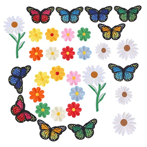 GALPADA 39Stücke Teiliges Schmetterlings und Blumen Stickerei Patches zum Aufbügeln zum Dekorieren von Kleidung Taschen und Rucksäcken Vielseitige Applikationen für Kreative von GALPADA