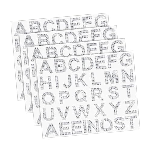 GALPADA 4 Blätter Delicate Glitzer Buchstaben Aufkleber Selbstklebende Strasssteine Mehrzweck Aufbügeln für Kleidung DIY Taschen Hüte Geschenkdekoration von GALPADA
