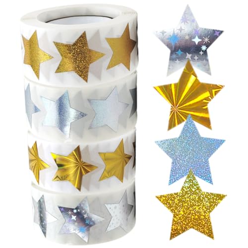 GALPADA 4 Rollen Selbstklebende Sternaufkleber für Holografische Wasserfeste Belohnungssticker Glänzend Leicht Abziehbar für Kindergarten Scrapbooking und Bastelprojekte GALPADA 4 Rollen Selbstklebende Sternaufkleber für Holografische Wasserfeste Belohnungssticker Glänzend Leicht Abziehbar für Kindergarten Scrapbooking und Bastelprojekte von GALPADA