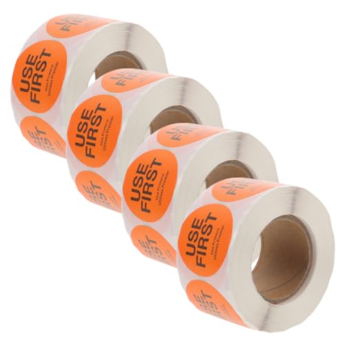 GALPADA 4 Rollen Verwenden Sie Aufkleber für Bestandskontrolle Selbstklebende Runde Etiketten Kupferorange Rolle für Lebensmittel Küche und Lagerverwaltung von GALPADA