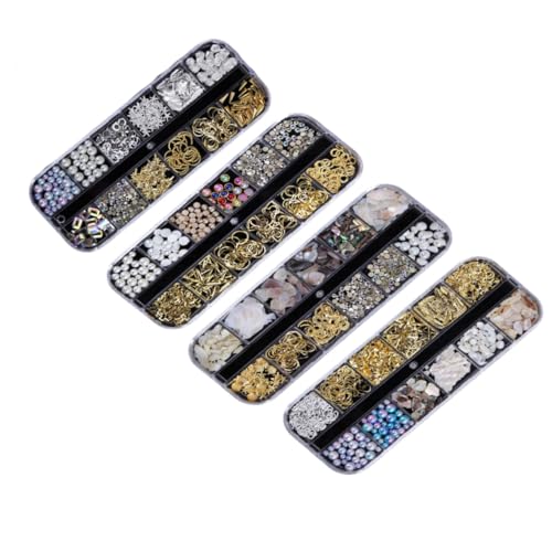 GALPADA 4 Sätze Nagelsteine Fach Sortiert mit Perlen Strass Metall DIY Maniküre Schmucksteine für Natürliche und Künstliche Nägel Vielseitige Nail Art Dekorationen von GALPADA