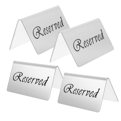 GALPADA 4 Stück Doppelseitiges Edelstahl Reserviert Tischschild Zeltform Platzkarte für Restaurant Hochzeit Event Tischreservierung Klare Kennzeichnung Stabiles Design von GALPADA