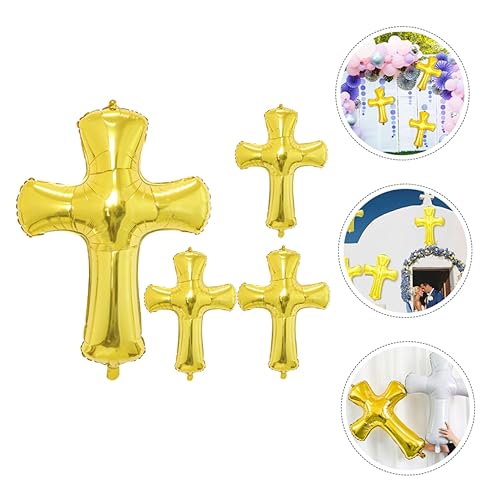 GALPADA 4 Stück Kreuz Folienballons in Gold Dekoration für Taufe Babyparty Geburtstag Vielseitige Party Deko Fotofreundliche Requisiten für Wand Fenster Luftaufhängung von GALPADA